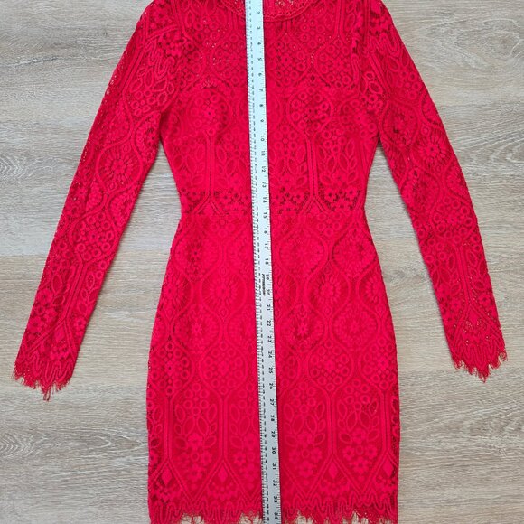 Lulus Red Lace Long Sleeve Bodycon Mini Dress Size Small Stunning Party Look - Picture 12 of 17